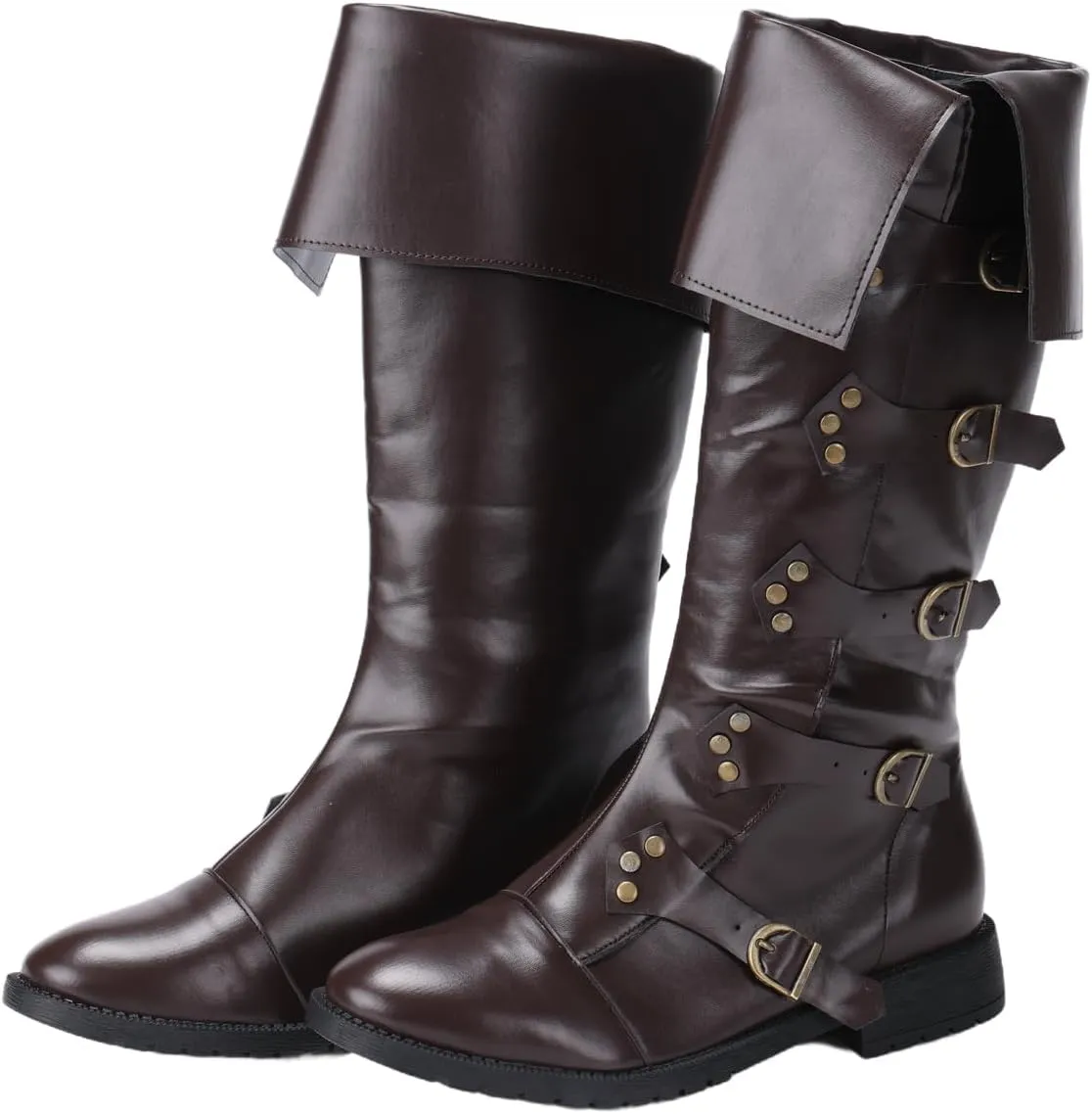 Mens Renaissance Vintage Pirate Boots Medieval Cosplay Halloween Viking Riding Faux Leather Boots