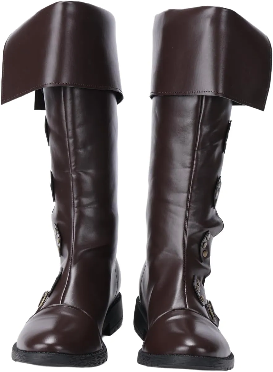 Mens Renaissance Vintage Pirate Boots Medieval Cosplay Halloween Viking Riding Faux Leather Boots