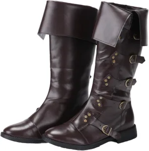 Mens Renaissance Vintage Pirate Boots Medieval Cosplay Halloween Viking Riding Faux Leather Boots