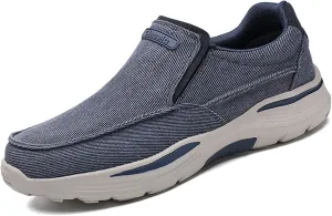 Men's Slip-On Canvas Sneaker Loafer Casual with Arch Support Breathable Stretch Comfort Relaxed Plus Size Flats Walking Shoes