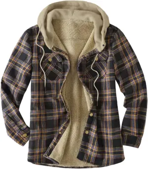 Mens Warm Fleece Sherpa Lined Plaid Flannel Hooded Shirt Jacket Outdoor Casual Thermal Button Up Winter Work Coat