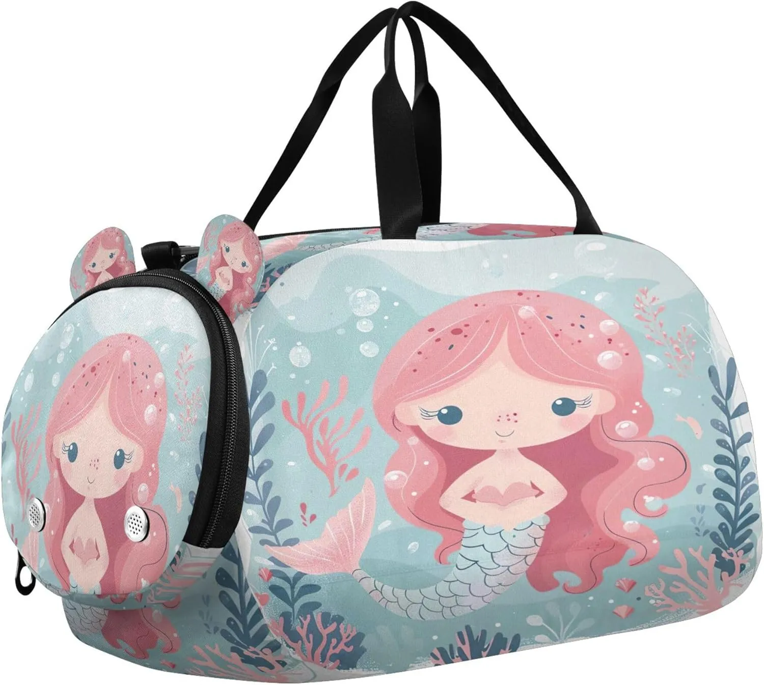 Mermaid Youth Sports & Travel Duffle Bag with Shoe Compartment,Waterproof Gym Bag for Girls and Boys (Overnight Essentials Organizer)