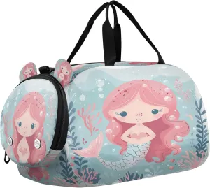 Mermaid Youth Sports & Travel Duffle Bag with Shoe Compartment,Waterproof Gym Bag for Girls and Boys (Overnight Essentials Organizer)