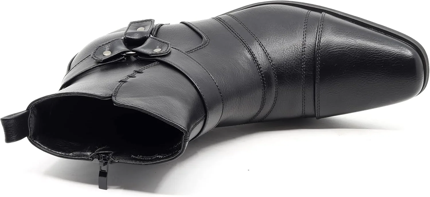 Metrocharm Men's Casual Belt Strap Studded Western Cowboy Shoes Boots WESTERN-01