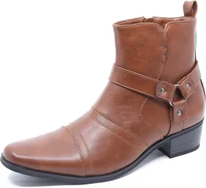 Metrocharm Men's Casual Belt Strap Studded Western Cowboy Shoes Boots WESTERN-01