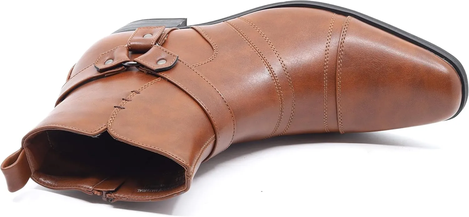 Metrocharm Men's Casual Belt Strap Studded Western Cowboy Shoes Boots WESTERN-01