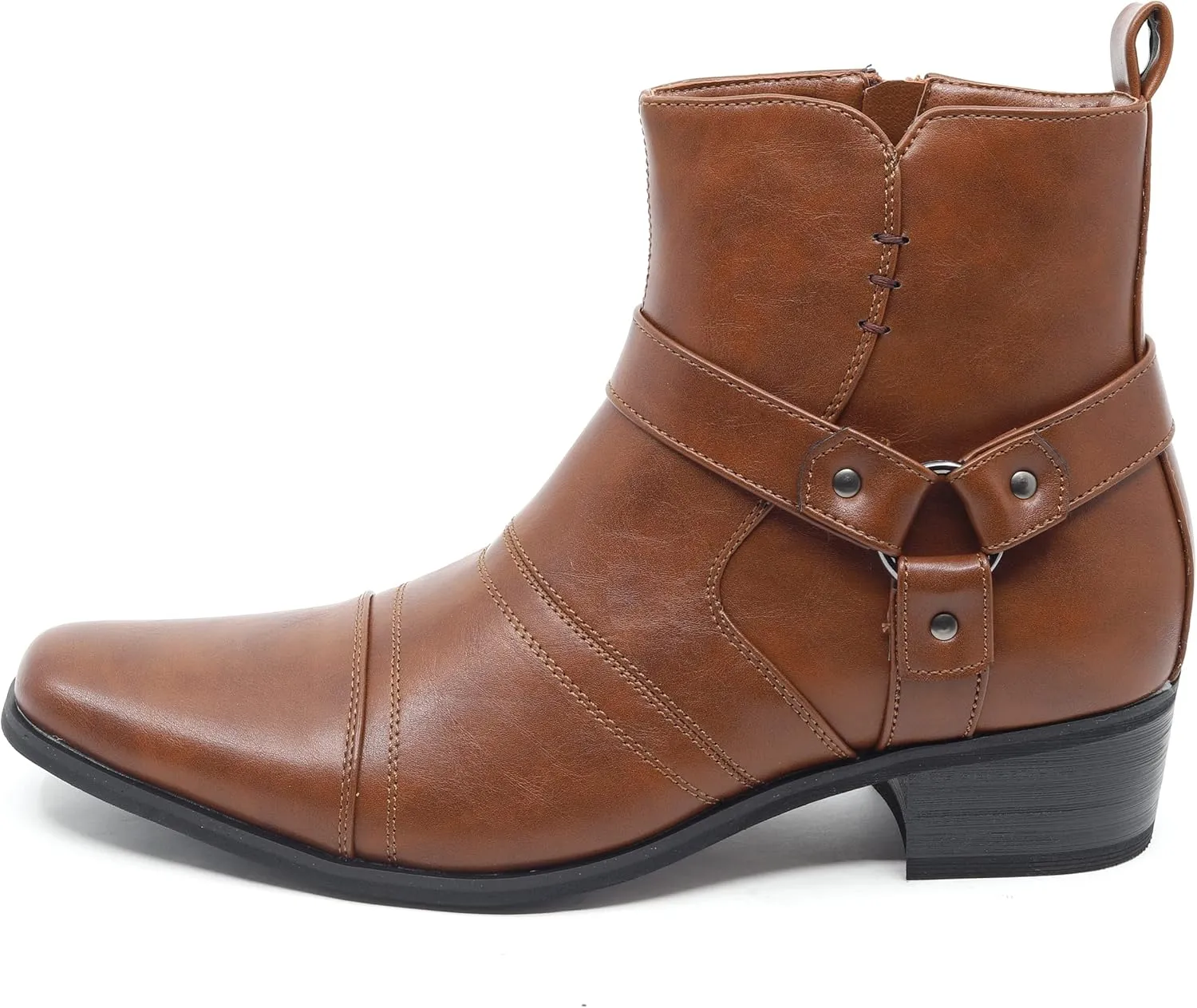 Metrocharm Men's Casual Belt Strap Studded Western Cowboy Shoes Boots WESTERN-01