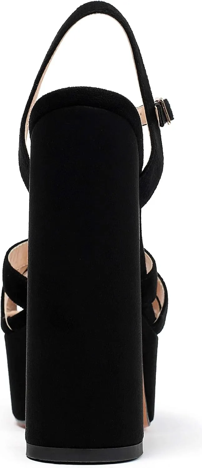 Mettesally Women's Chunky Platform Heels Heeled Sandals Open Toe Ankle Strap Sandals Summer Dress Shoes