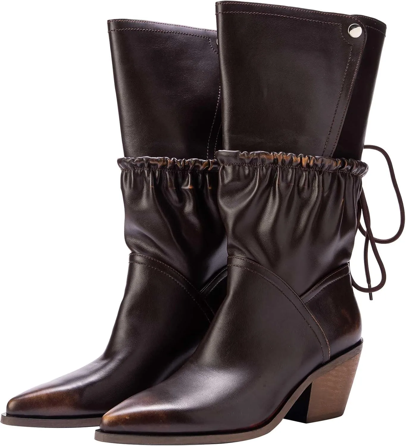 Mid-calf Boots for Women Biker Motorcycle Riding Boots Fold Over Block Western Ankle Boots Chunky Heel Shark Boots