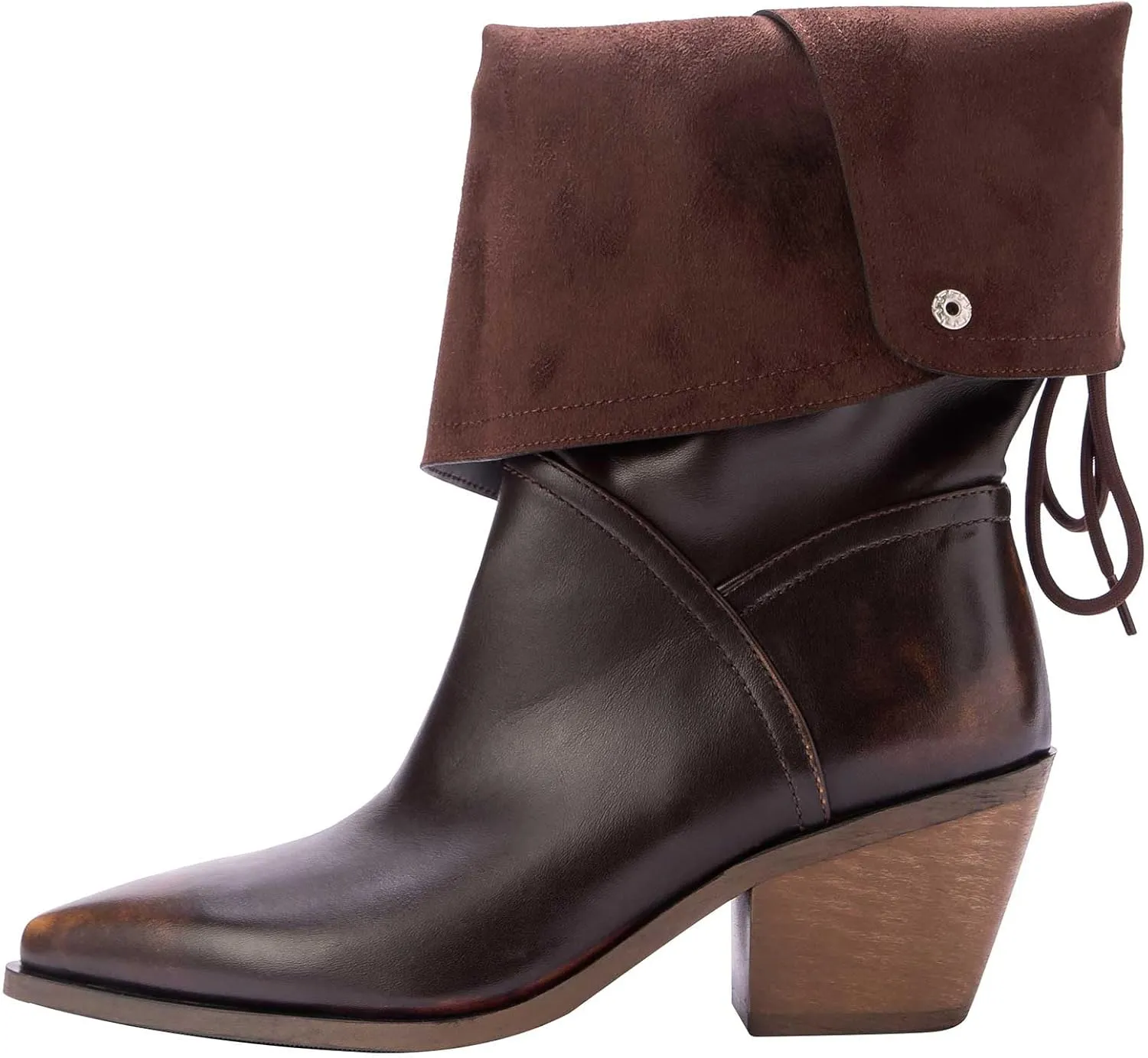 Mid-calf Boots for Women Biker Motorcycle Riding Boots Fold Over Block Western Ankle Boots Chunky Heel Shark Boots