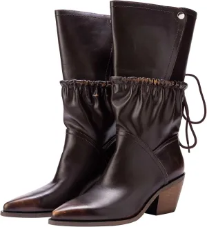 Mid-calf Boots for Women Biker Motorcycle Riding Boots Fold Over Block Western Ankle Boots Chunky Heel Shark Boots