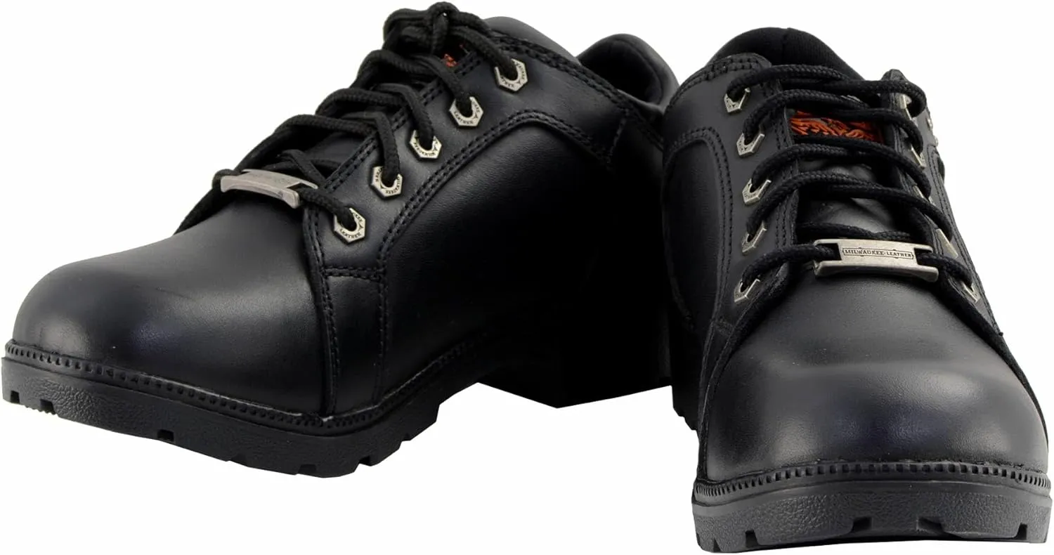 Milwaukee Leather MBL9311 Women's Black Leather Lace-Up Motorcycle Riding Shoes with Anti-Slip Outsole - 10