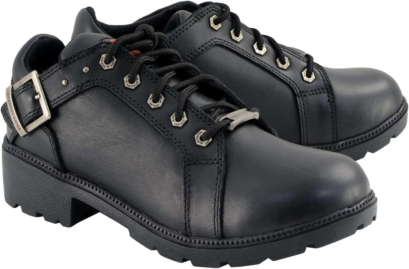 Milwaukee Leather MBL9311 Women's Black Leather Lace-Up Motorcycle Riding Shoes with Anti-Slip Outsole - 10