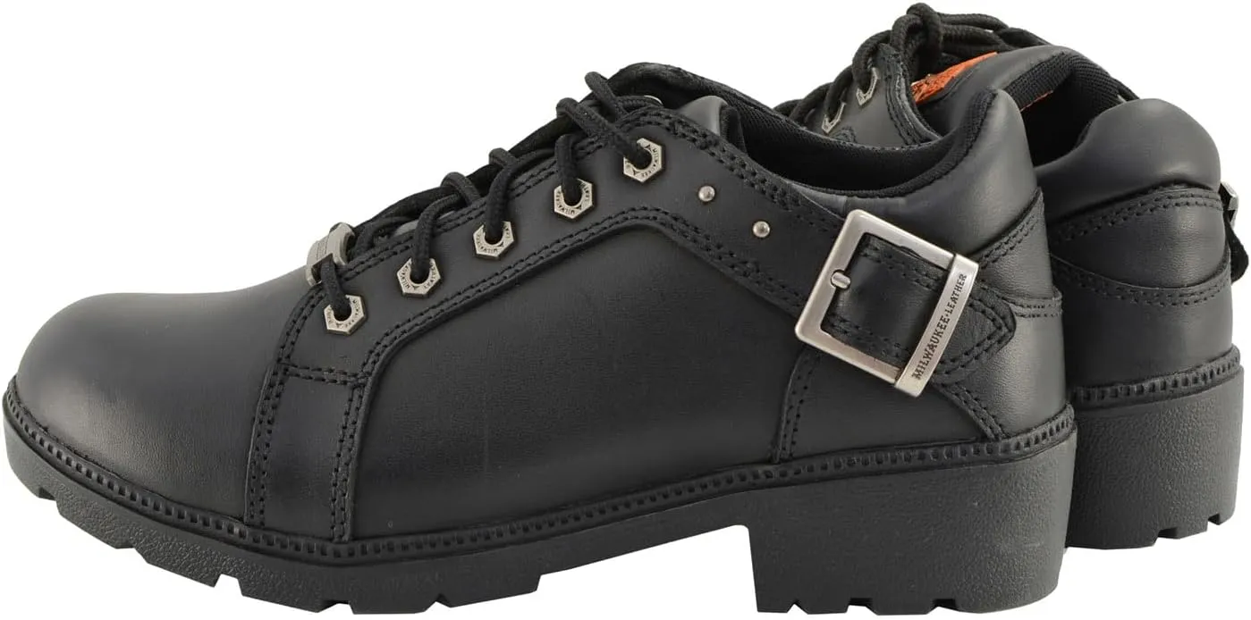 Milwaukee Leather MBL9311 Women's Black Leather Lace-Up Motorcycle Riding Shoes with Anti-Slip Outsole - 10
