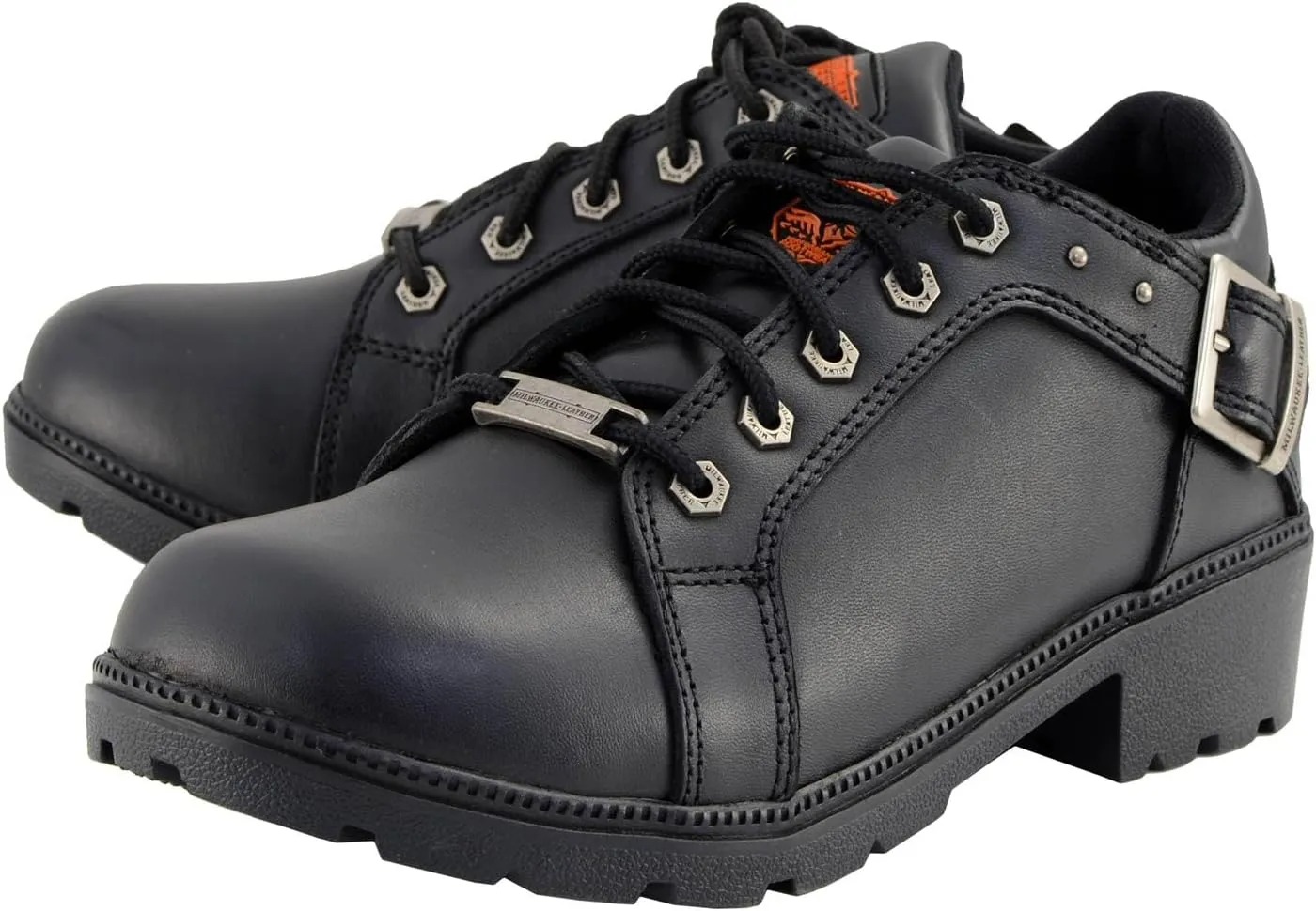 Milwaukee Leather MBL9311 Women's Black Leather Lace-Up Motorcycle Riding Shoes with Anti-Slip Outsole - 10