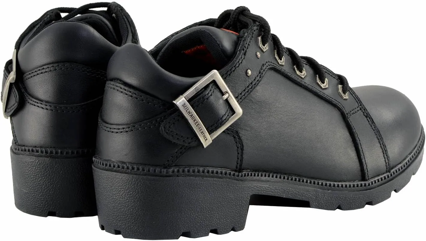 Milwaukee Leather MBL9311 Women's Black Leather Lace-Up Motorcycle Riding Shoes with Anti-Slip Outsole - 10
