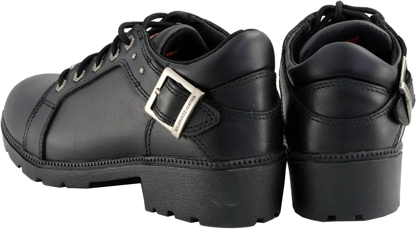 Milwaukee Leather MBL9311 Women's Black Leather Lace-Up Motorcycle Riding Shoes with Anti-Slip Outsole - 10