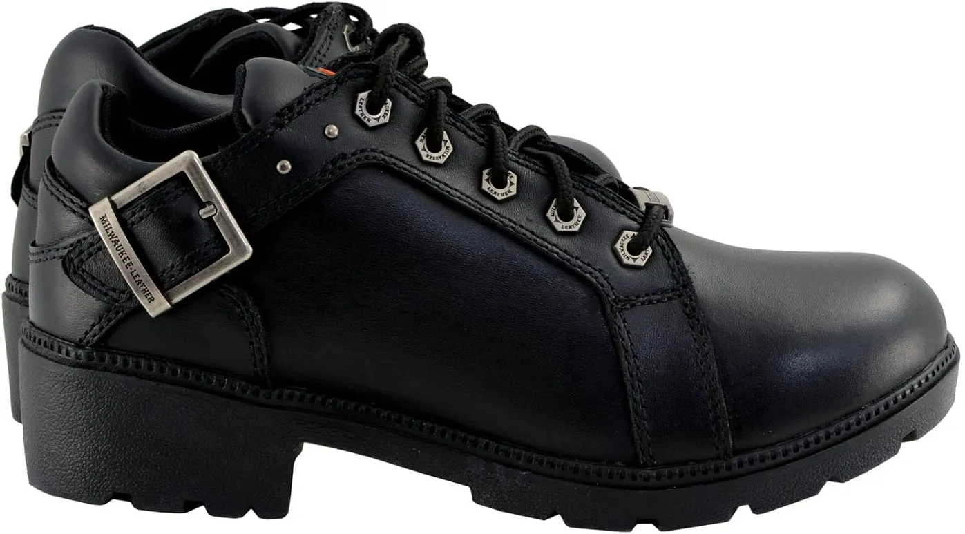 Milwaukee Leather MBL9311 Women's Black Leather Lace-Up Motorcycle Riding Shoes with Anti-Slip Outsole - 10