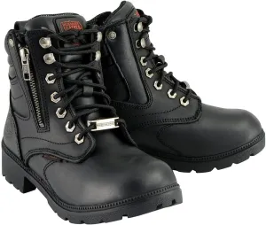 Milwaukee Leather MBL9321WP Women's Black Waterproof Lace-Up Motorcycle Biker Rider Boots w/Side Zipper