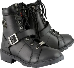 Milwaukee Leather MBL9325 Women's Premium Black Lace-Up Classic Leather Motorcycle Biker Boots w/Side Zipper