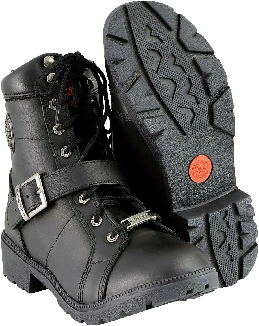 Milwaukee Leather MBL9325 Women's Premium Black Lace-Up Classic Leather Motorcycle Biker Boots w/Side Zipper