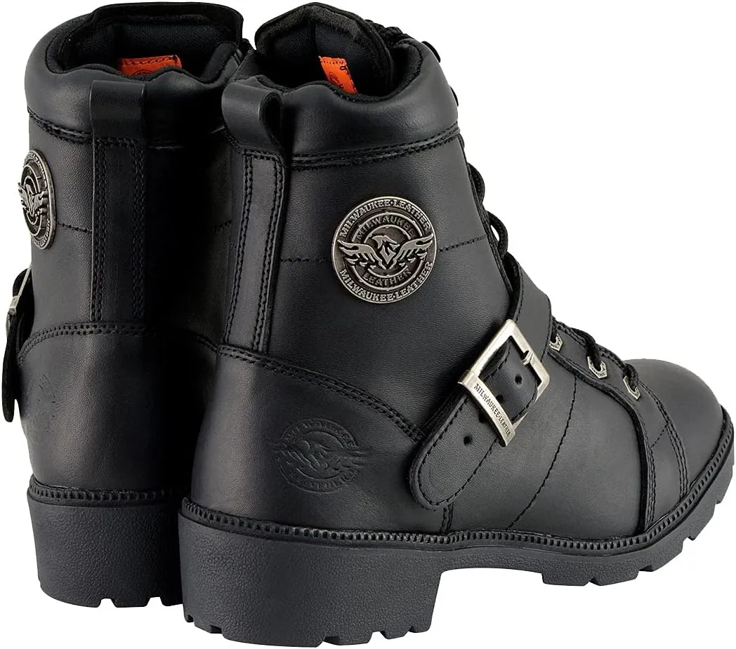 Milwaukee Leather MBL9325W Women's Premium Black Leather Lace-Up Motorcycle Biker Rider Boots in Wide Width Size