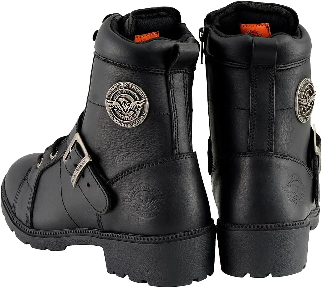 Milwaukee Leather MBL9325W Women's Premium Black Leather Lace-Up Motorcycle Biker Rider Boots in Wide Width Size
