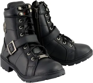 Milwaukee Leather MBL9325W Women's Premium Black Leather Lace-Up Motorcycle Biker Rider Boots in Wide Width Size