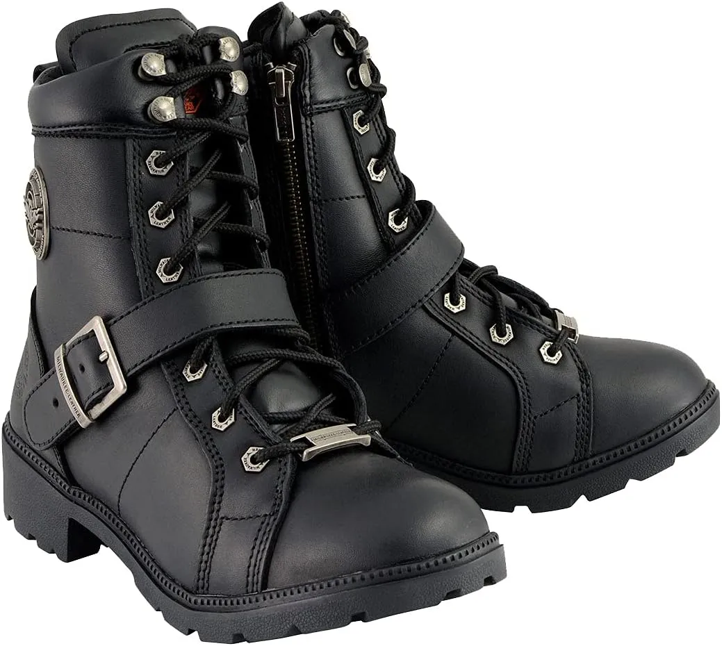 Milwaukee Leather MBL9325W Women's Premium Black Leather Lace-Up Motorcycle Biker Rider Boots in Wide Width Size