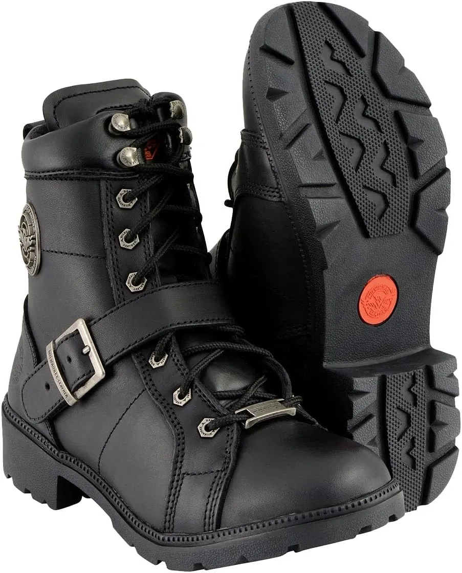 Milwaukee Leather MBL9325W Women's Premium Black Leather Lace-Up Motorcycle Biker Rider Boots in Wide Width Size