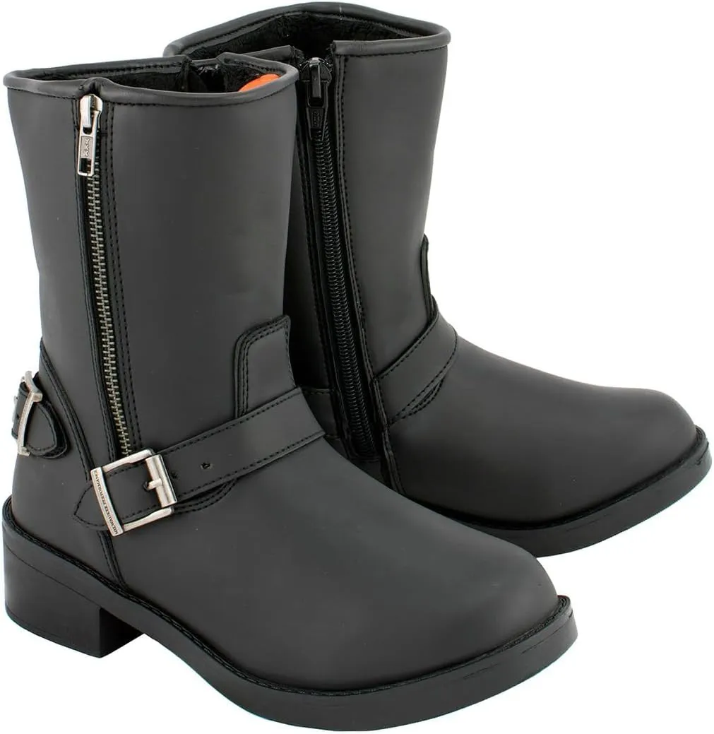 Milwaukee Leather MBL9475 Women's Classic Black Engineer Style Fashion Motorcycle Riding Boots w/Side Zipper - 9