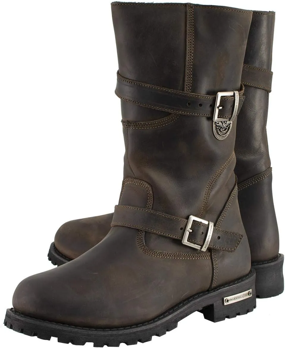 Milwaukee Leather MBM9063 Men's Classic Distressed Brown Leather Motorcycle Engineer Riding Biker Boots - 9.5