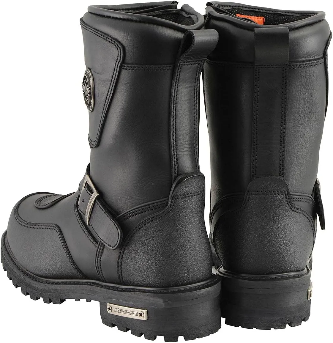 Milwaukee Leather Men's Black Wide Width 9-inch Waterproof Engineer Leather Biker Boots with Reflective Piping MBM9071WP
