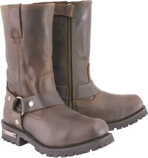 Milwaukee Leather Men's Classic 11-Inch Dark Brown Leather Harness Square Toe Motorcycle Boots MBM9062-10.5