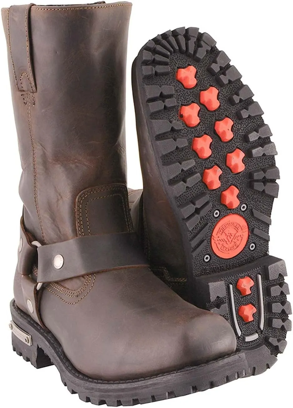 Milwaukee Leather Men's Classic 11-Inch Dark Brown Leather Harness Square Toe Motorcycle Boots MBM9062-10.5