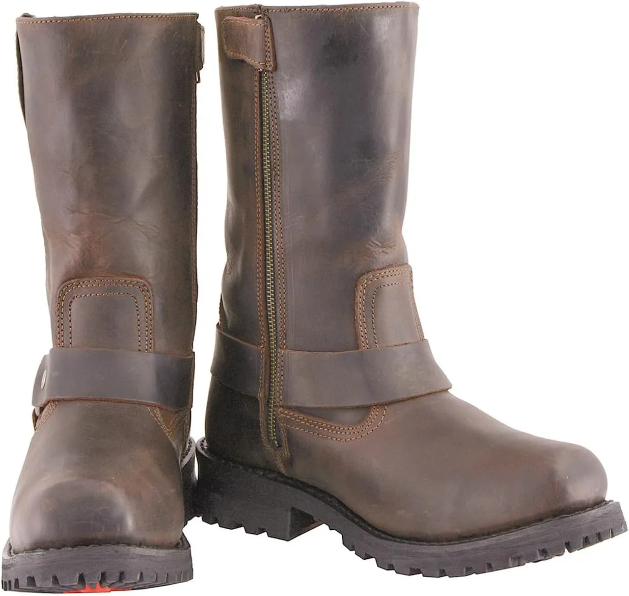 Milwaukee Leather Men's Classic 11-Inch Dark Brown Leather Harness Square Toe Motorcycle Boots MBM9062-10.5