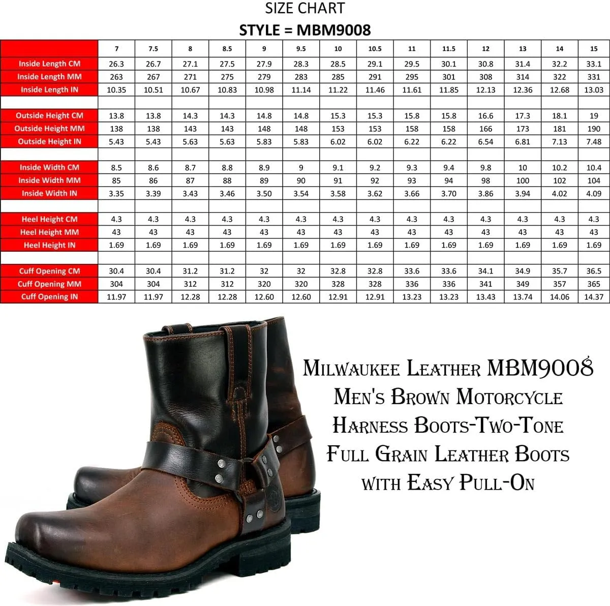 Milwaukee Leather Men's Classic Premium Leather Harness Motorcycle Boots Collection - 11.5