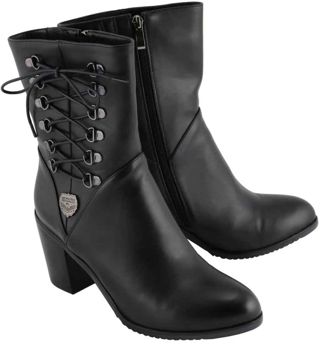 Milwaukee Leather Women's Black Lace-Side Fashion Motorcycle Riding Boots MBL9436