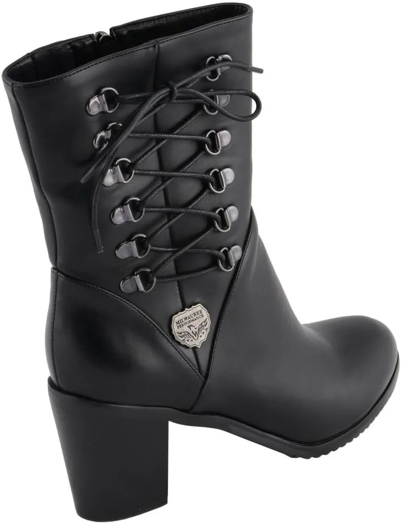 Milwaukee Leather Women's Black Lace-Side Fashion Motorcycle Riding Boots MBL9436