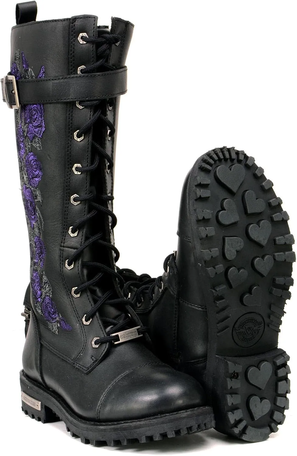 Milwaukee Leather Women's Black Leather 14-Inch Knee High Tall Motorcycle Boots Lace-Up w/Embroidery MBL9356 MBL9357