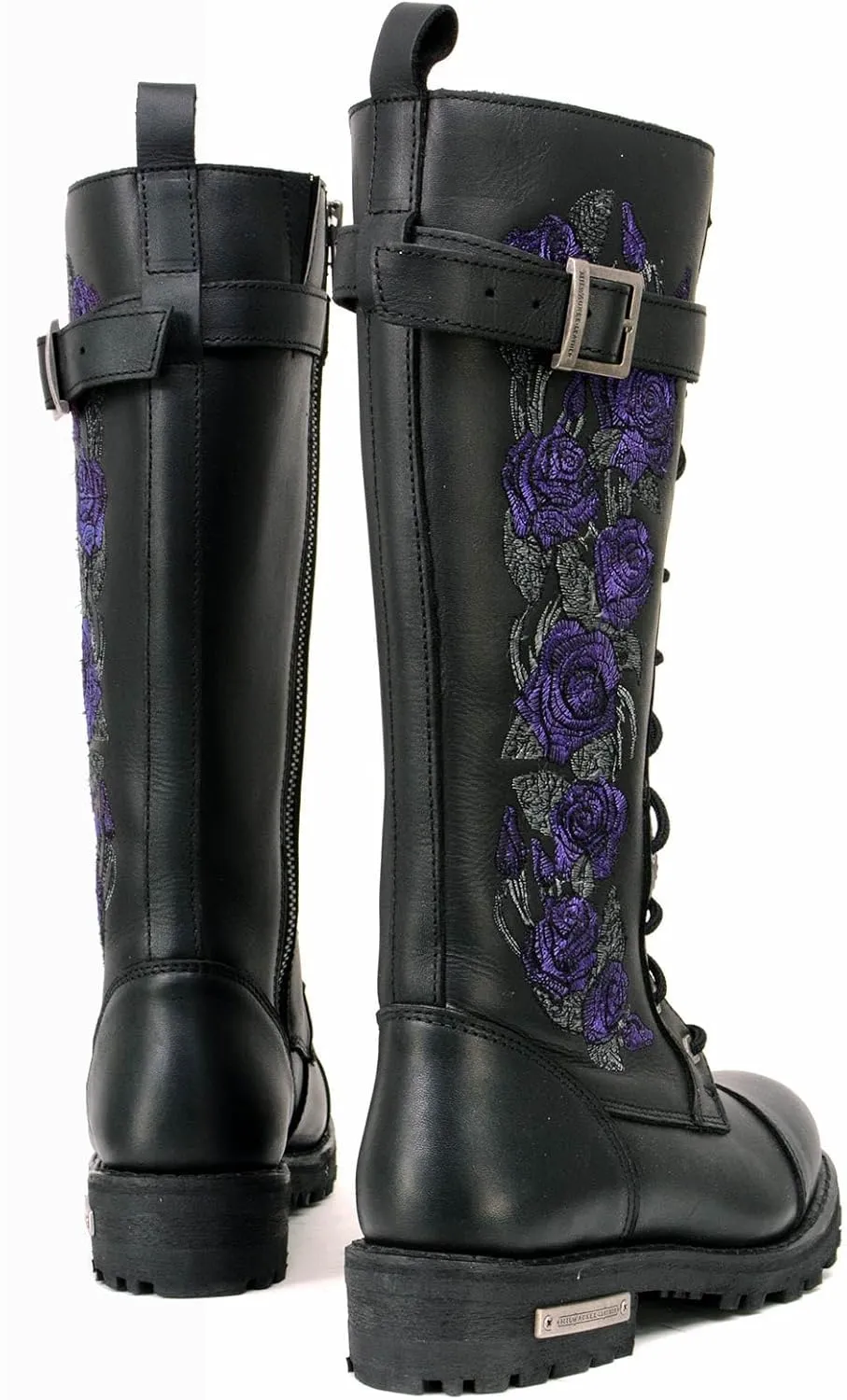 Milwaukee Leather Women's Black Leather 14-Inch Knee High Tall Motorcycle Boots Lace-Up w/Embroidery MBL9356 MBL9357