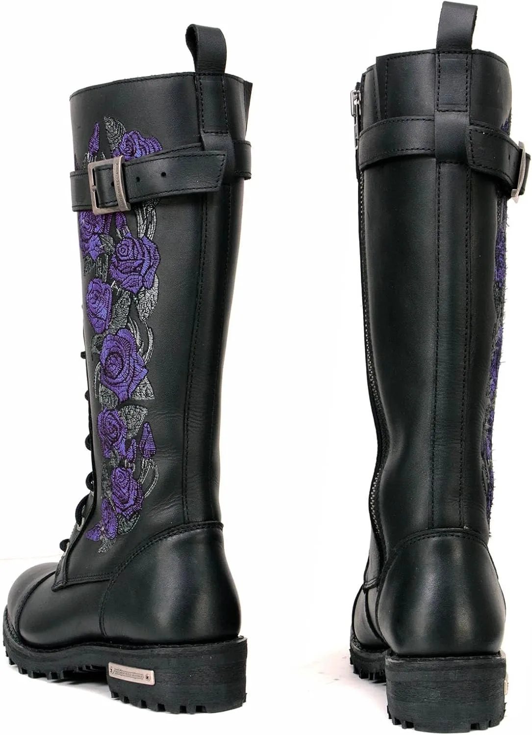 Milwaukee Leather Women's Black Leather 14-Inch Knee High Tall Motorcycle Boots Lace-Up w/Embroidery MBL9356 MBL9357