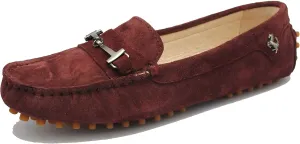 Minishion Loafers for Women Metallic Buckle Driving Shoes YB96015