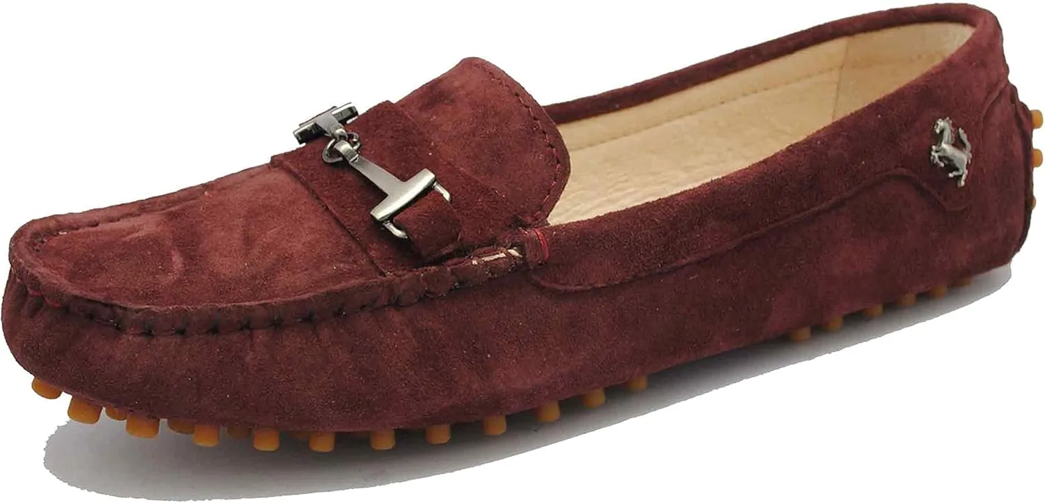 Minishion Loafers for Women Metallic Buckle Driving Shoes YB96015