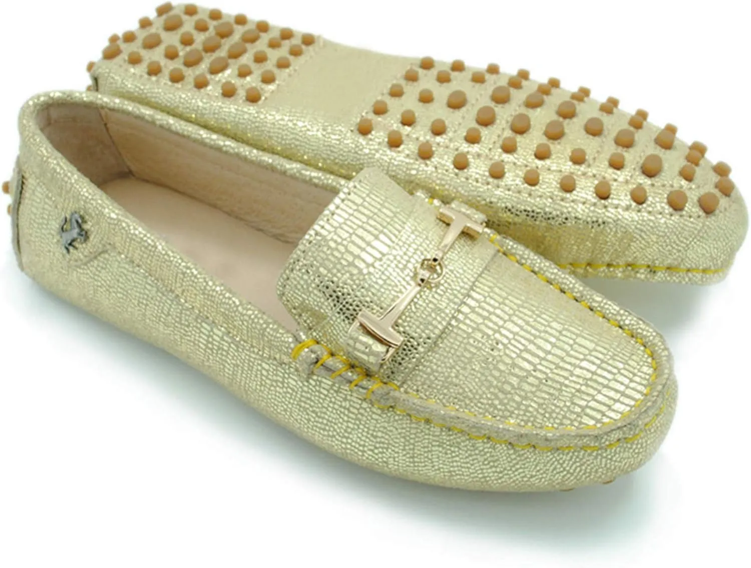 Minishion Loafers for Women Metallic Buckle Driving Shoes YB96015