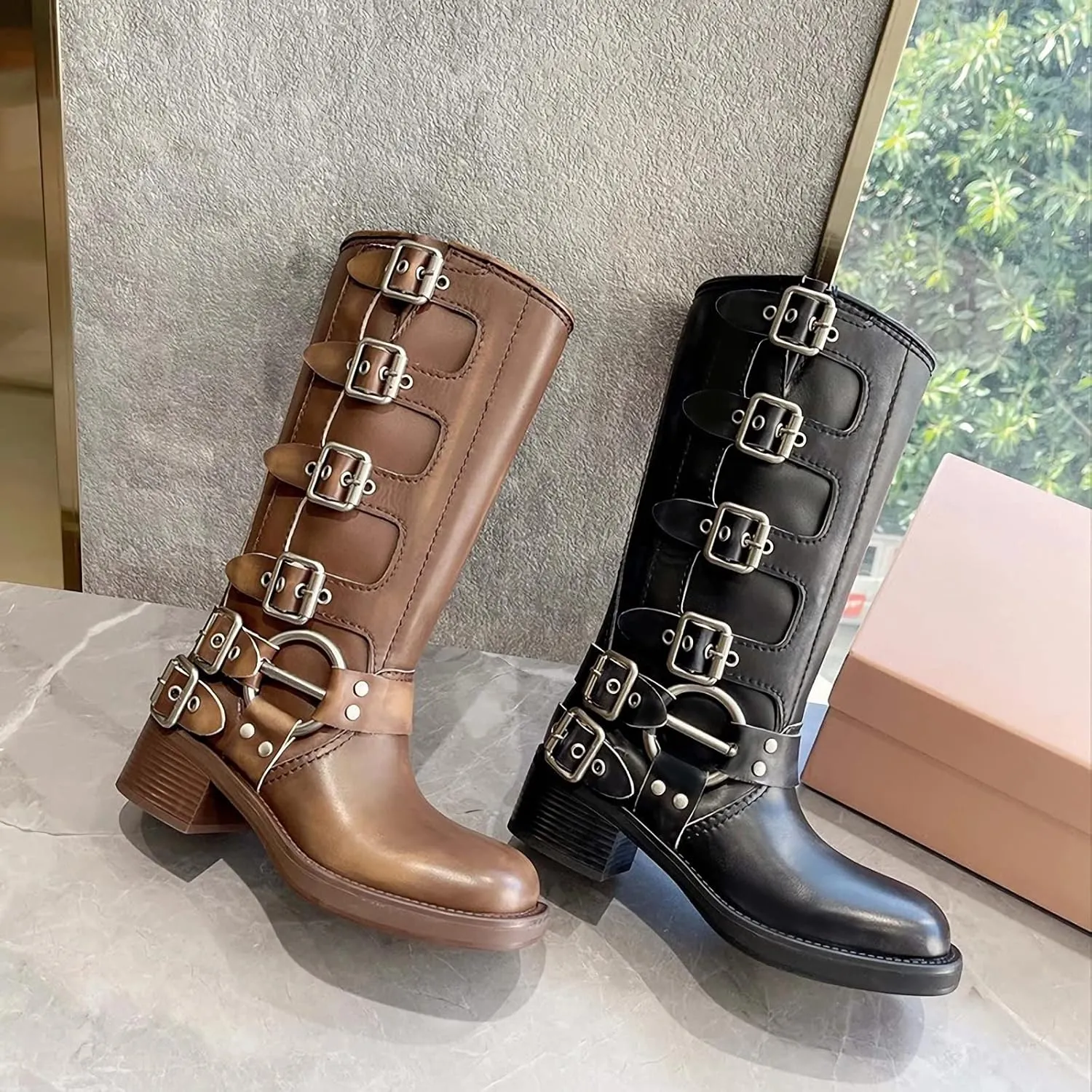 MissHeel Riding Boots for Women Wide Calf Harness Boots