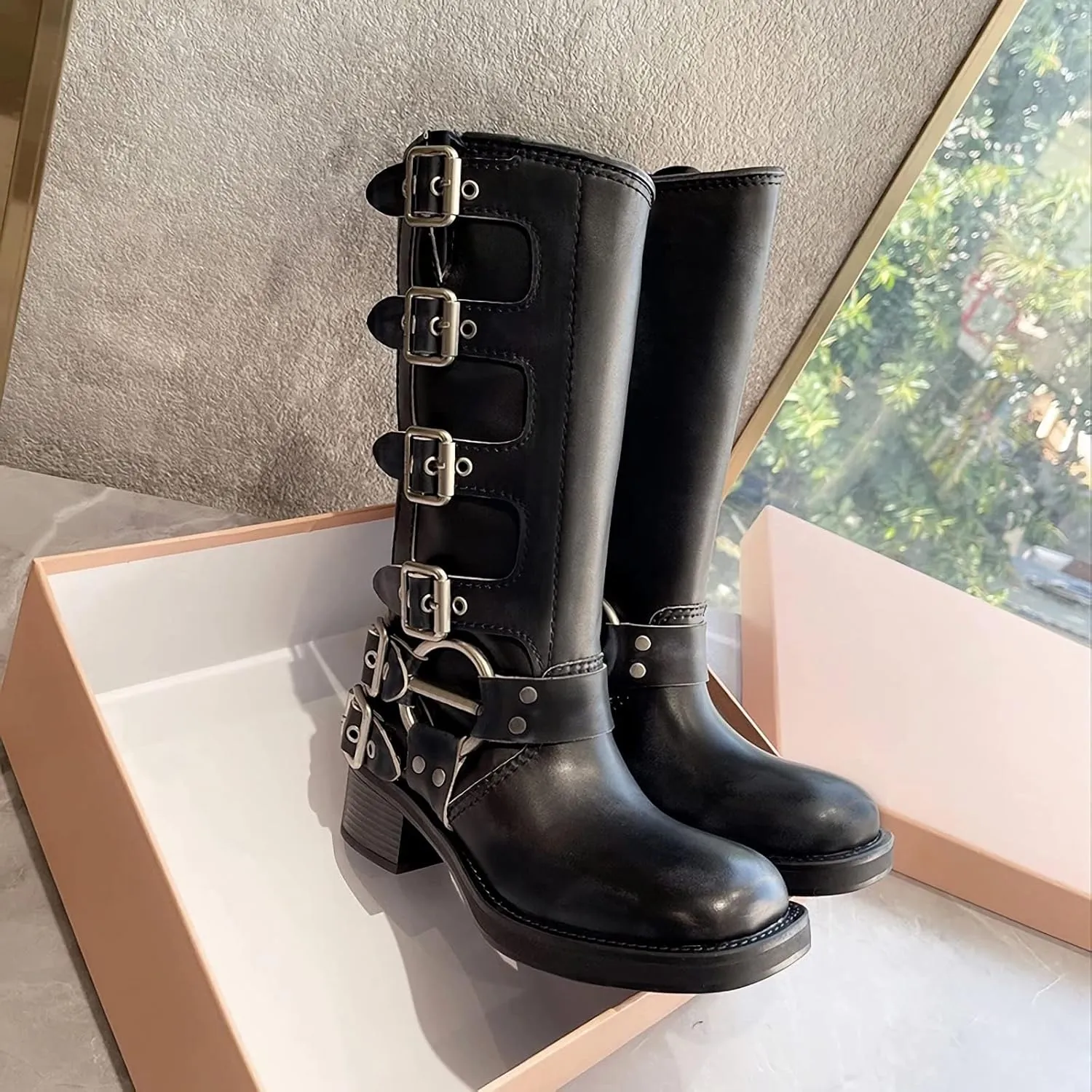 MissHeel Riding Boots for Women Wide Calf Harness Boots