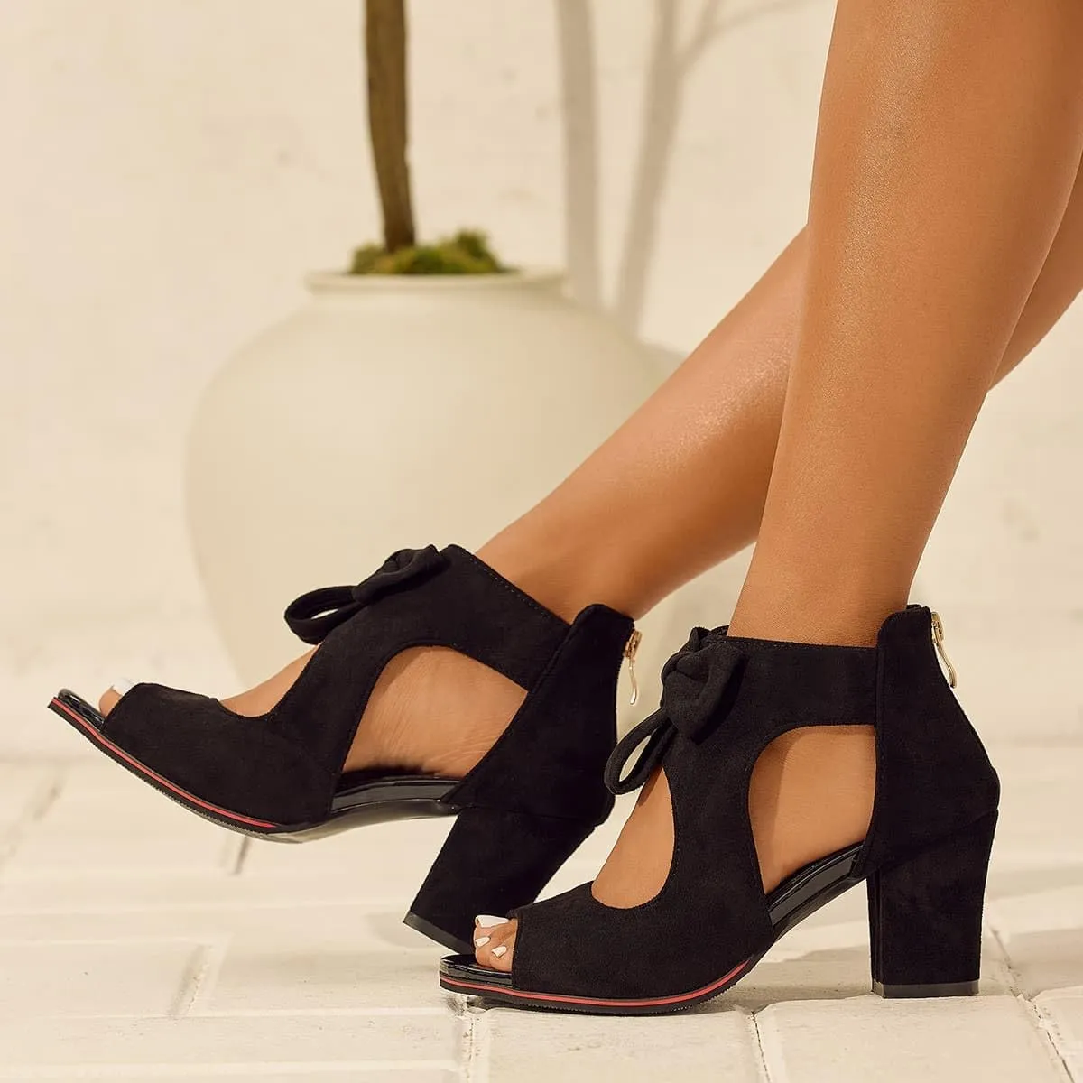 Monrovia Women's Bows Chunky High Heels Sandals Comfortable Open Toe Ankle Cutout Back Zip Sandals Fashion Summer Dress Party Shoes