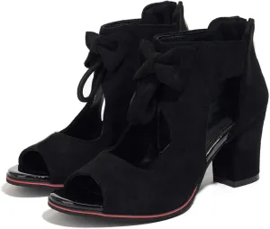 Monrovia Women's Bows Chunky High Heels Sandals Comfortable Open Toe Ankle Cutout Back Zip Sandals Fashion Summer Dress Party Shoes
