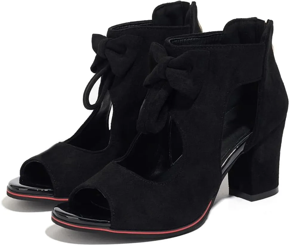 Monrovia Women's Bows Chunky High Heels Sandals Comfortable Open Toe Ankle Cutout Back Zip Sandals Fashion Summer Dress Party Shoes